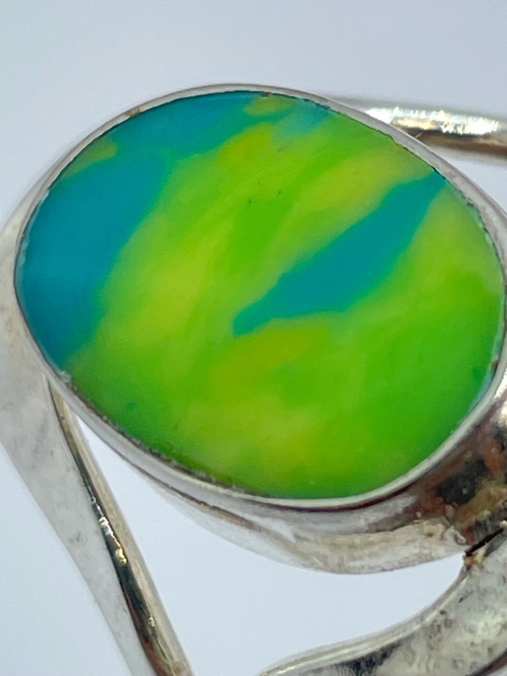 Vintage Taxco Mexico Silver Overlay Green Blue Stone Ring Sz 9 Bold Southwestern - Picture 8 of 9